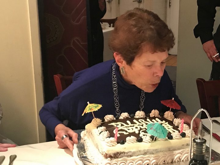 Myrna blowing out the candles at her 85th birthday, Washington, D.C., October 2021.