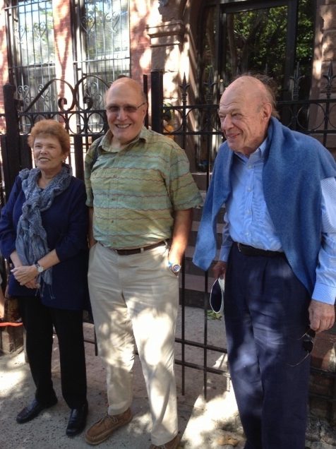 Myrna’s brother Dan, Myrna and brother Sam in front of their old Quentin Road house in Brooklyn, circa 2013.