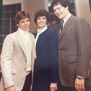 Myrna and her two sons, likely at Passover 1985 or son Jonathan’s high school graduation in 1982.