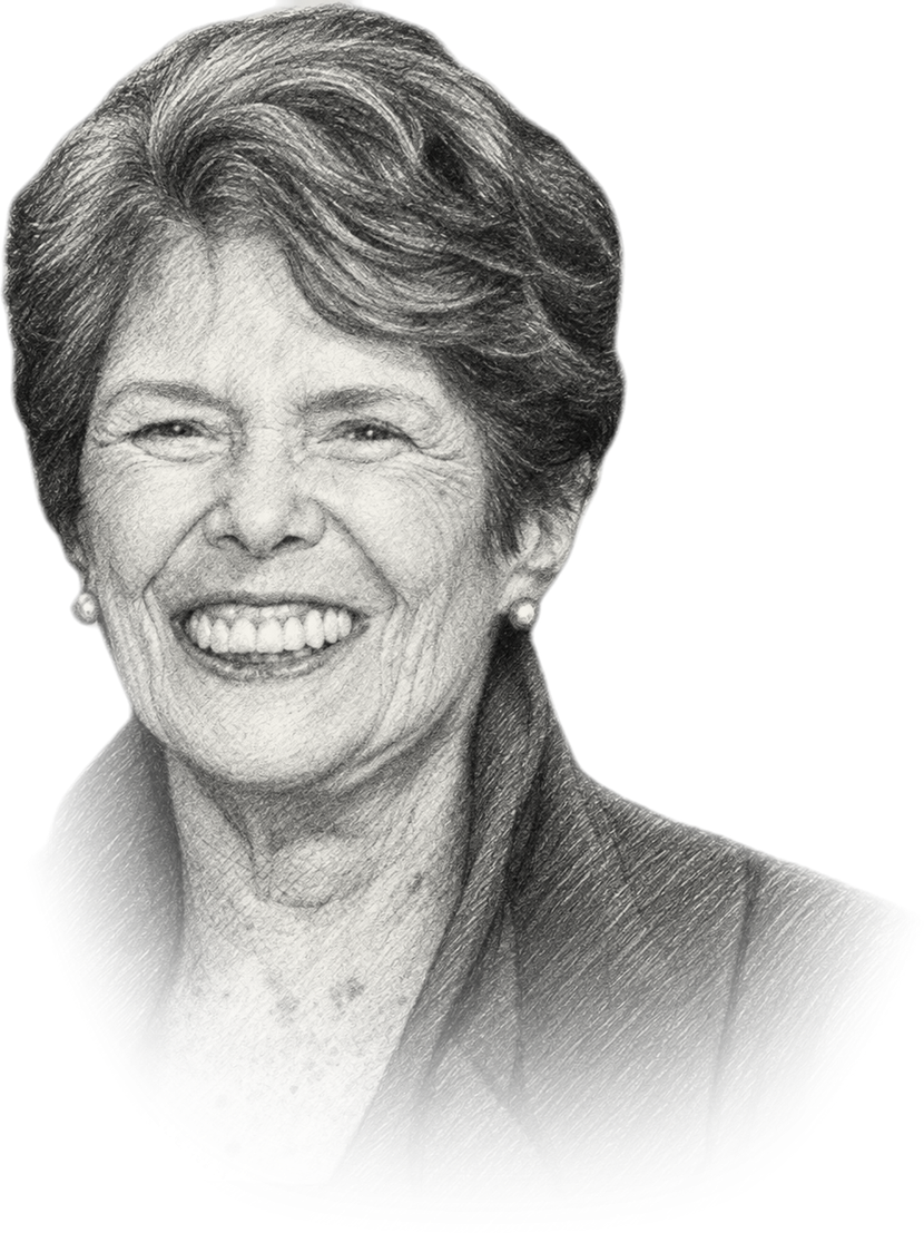Pencil portrait of Myrna Seidman, smiling